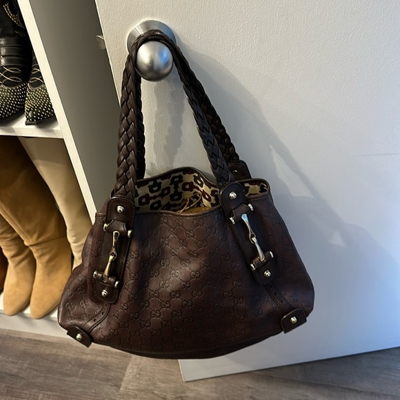 Gucci chocolate brown embossed leather Guccissima shoulder bag - Picture 2 of 8